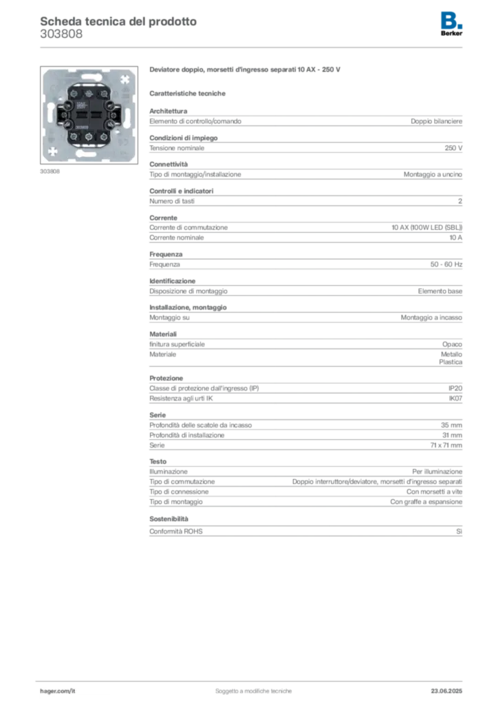 Immagine Berker Scheda tecnica del prodotto 303808 | Hager Italia