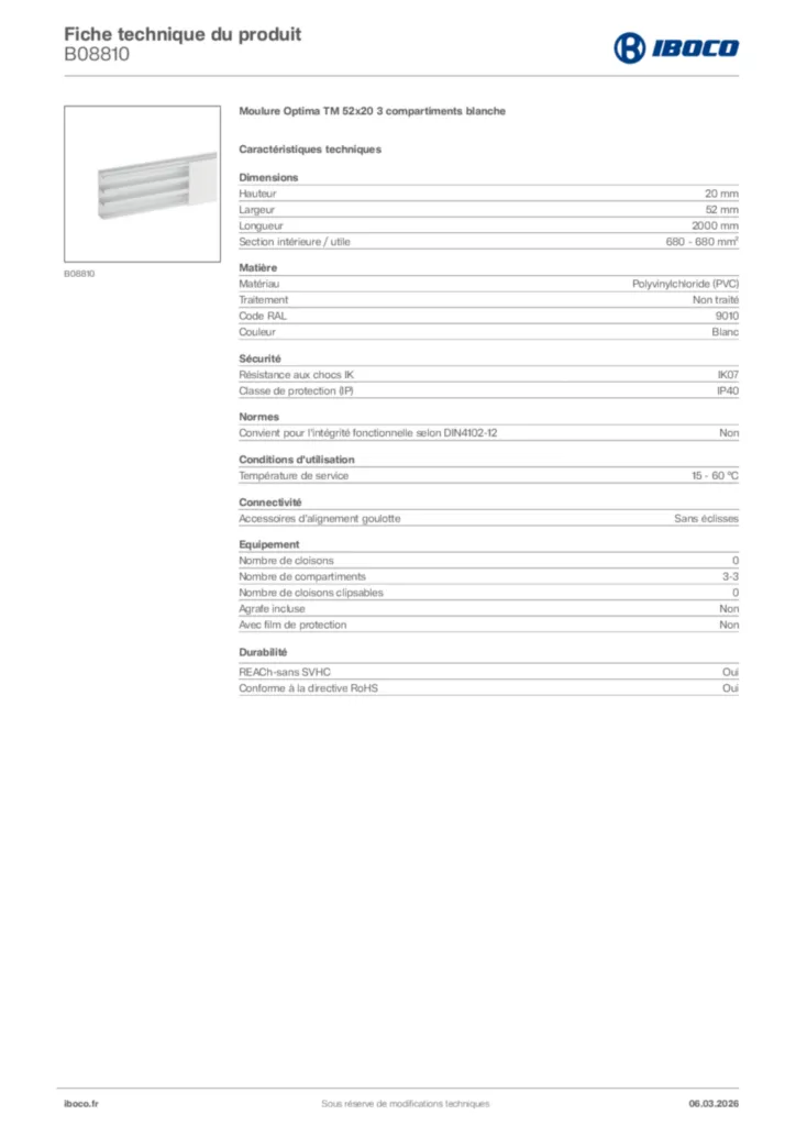 Image Iboco Fiche technique du produit B08810 | Hager France