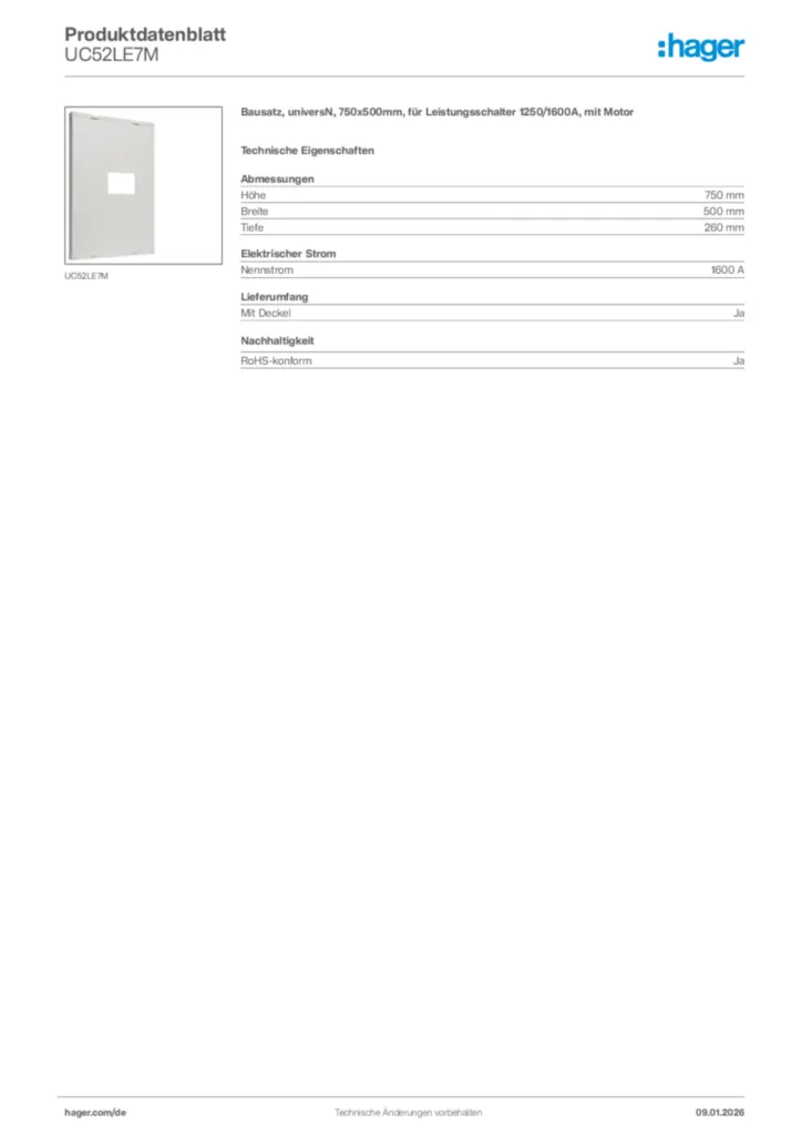 Bild Hager Produktdatenblatt UC52LE7M | Hager Deutschland