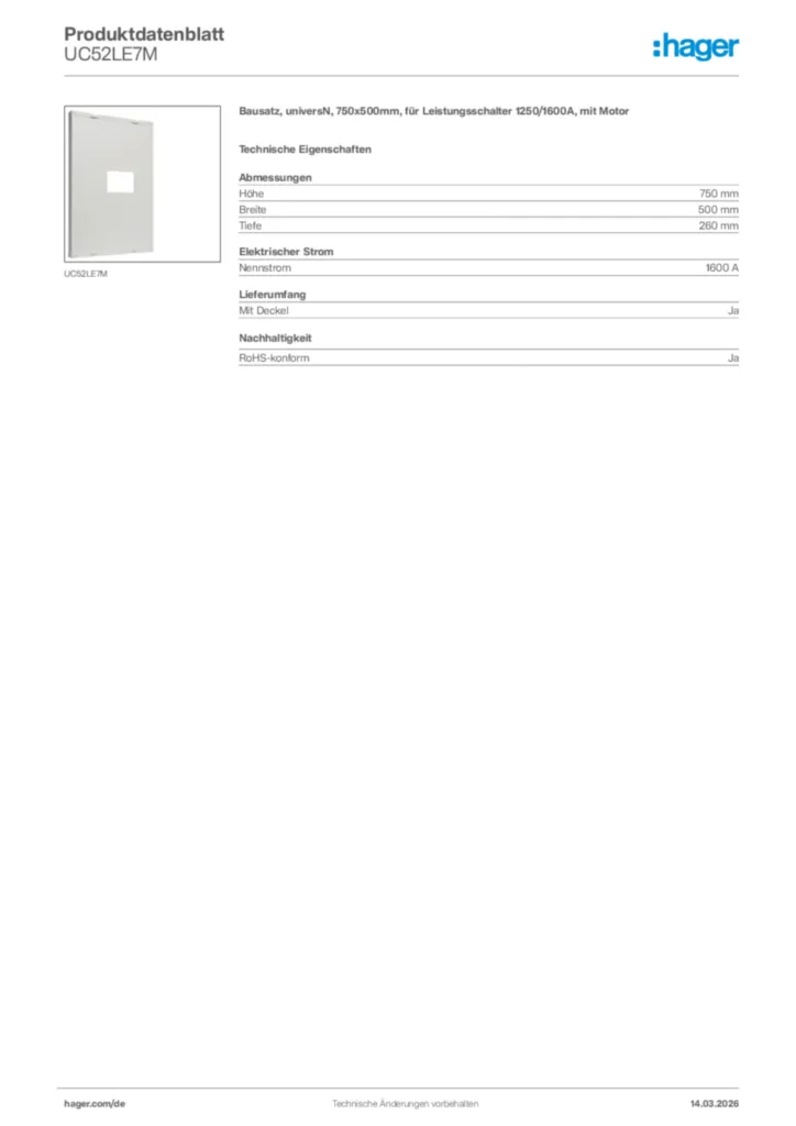 Bild Hager Produktdatenblatt UC52LE7M | Hager Deutschland