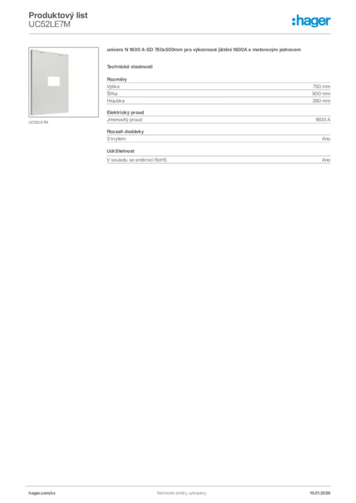 Obrázek Hager Product data sheet UC52LE7M | Hager