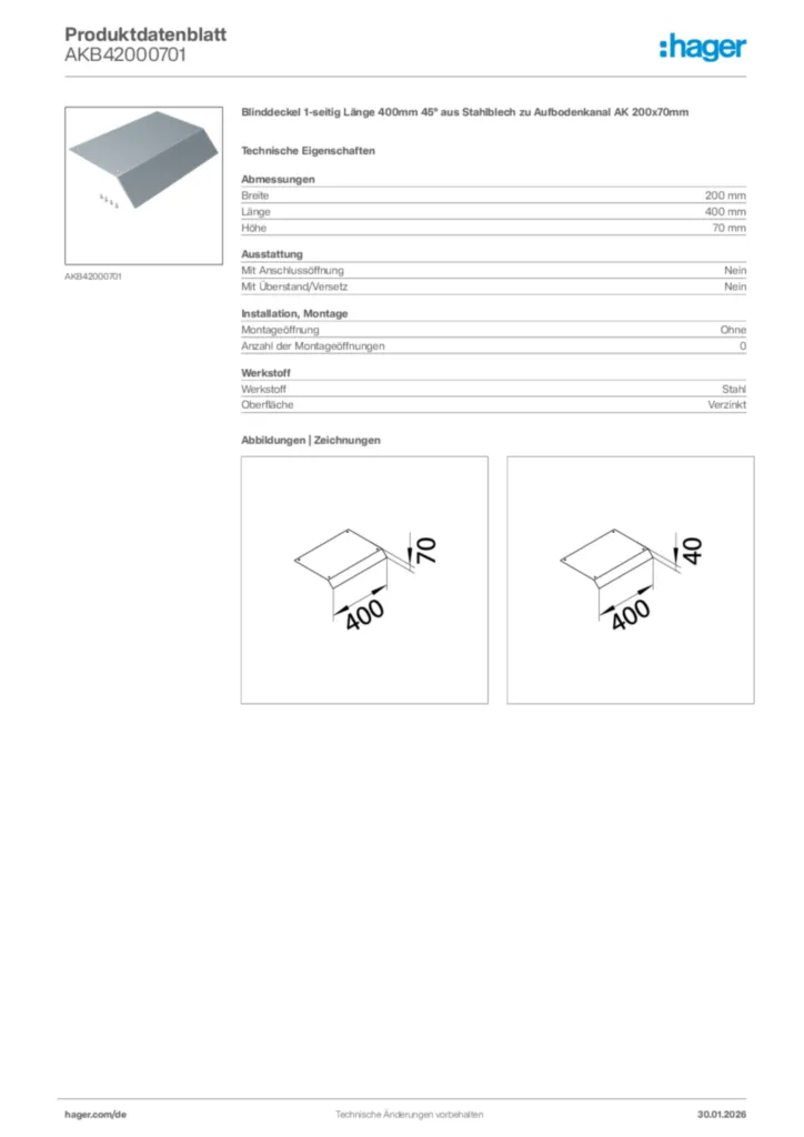 Bild Hager Produktdatenblatt AKB42000701 | Hager Deutschland