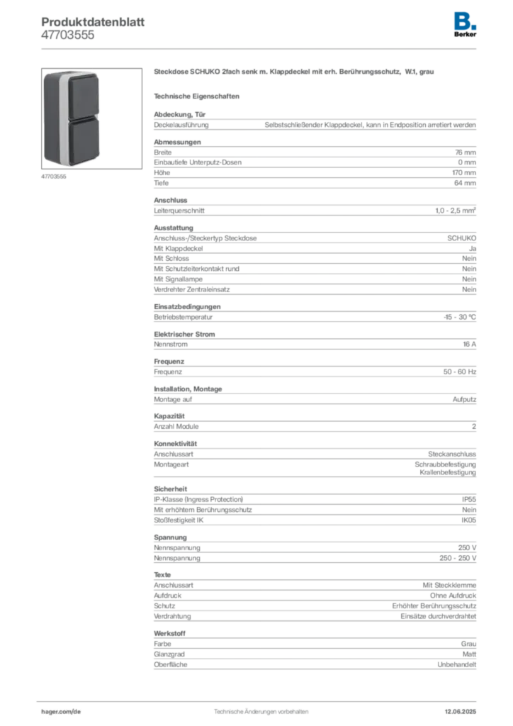Bild Berker Produktdatenblatt 47703555 | Hager Deutschland