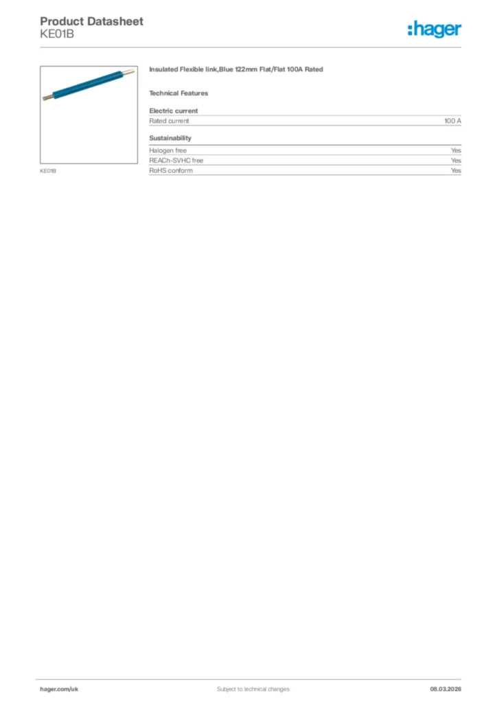 Image Hager Product data sheet KE01B  | Hager