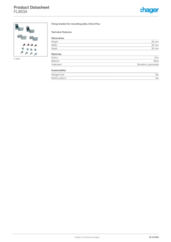 Image Hager Product data sheet FL450A  | Hager Africa