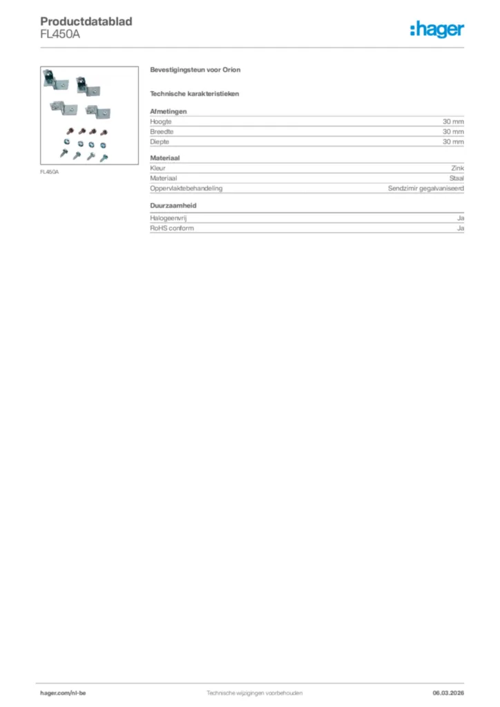 Afbeelding Hager Productdatablad FL450A | Hager Belgium