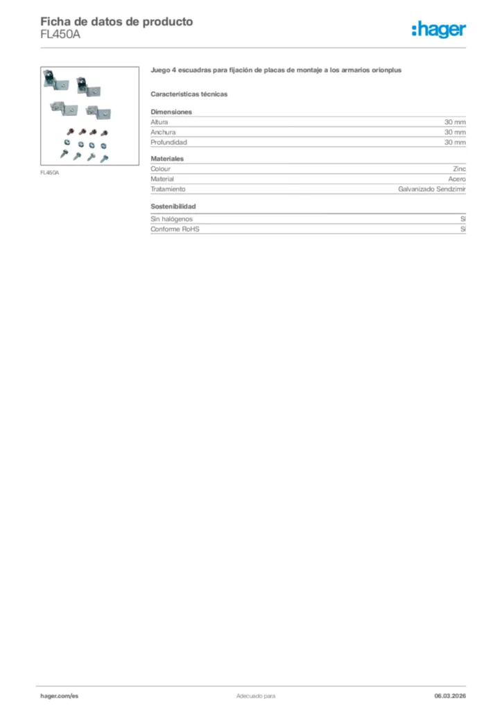 Imagen Hager Ficha de datos de producto FL450A | Hager España