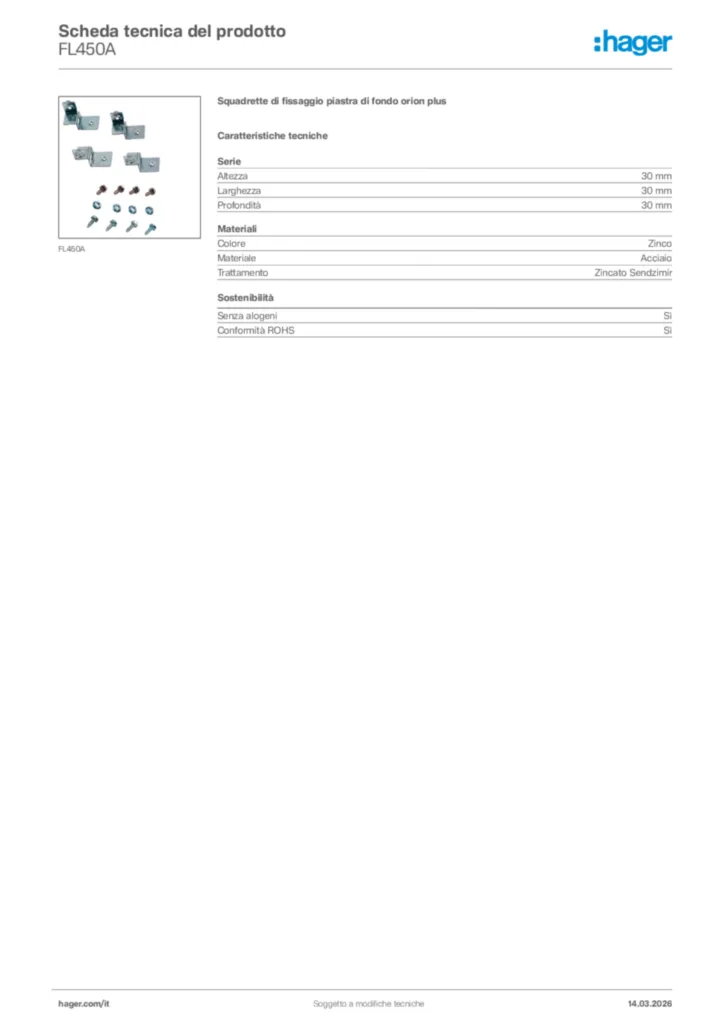 Immagine Hager Scheda tecnica del prodotto FL450A | Hager Italia