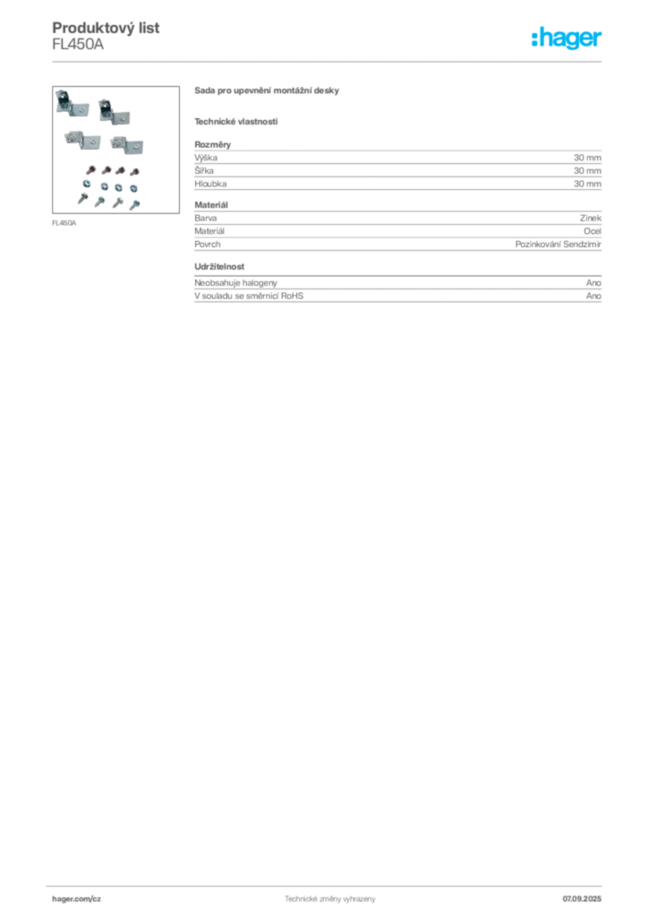 Obrázek Hager Produktový list FL450A | Hager