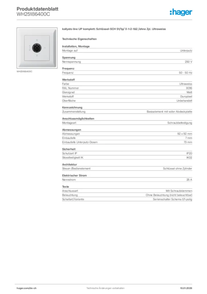 Bild Hager Produktdatenblatt WH25186400C | Hager Schweiz