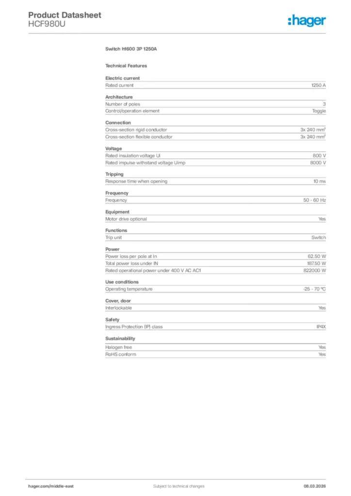 Image Hager Product data sheet HCF980U  | Hager