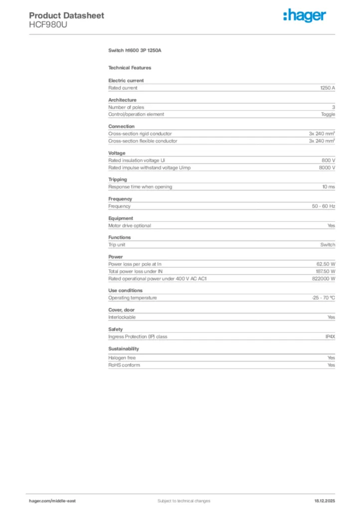 Image Hager Product data sheet HCF980U  | Hager