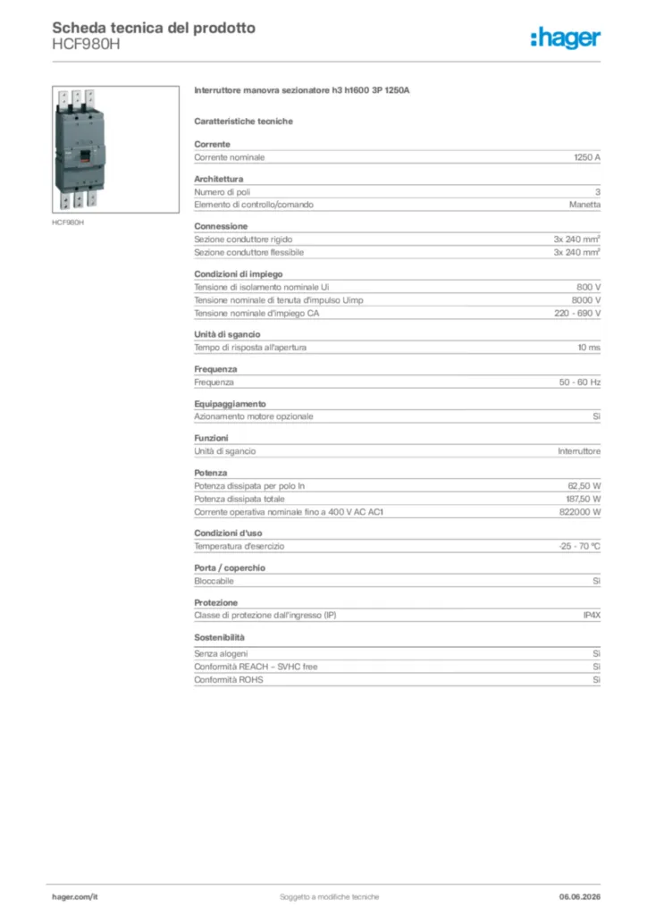 Immagine Hager Scheda tecnica del prodotto HCF980H | Hager Italia