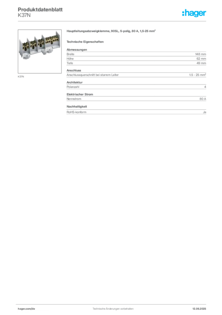 Hager Produktdatenblatt K37N