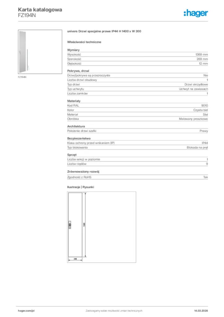 Zdjęcie Hager Karta katalogowa FZ194N | Hager Polska