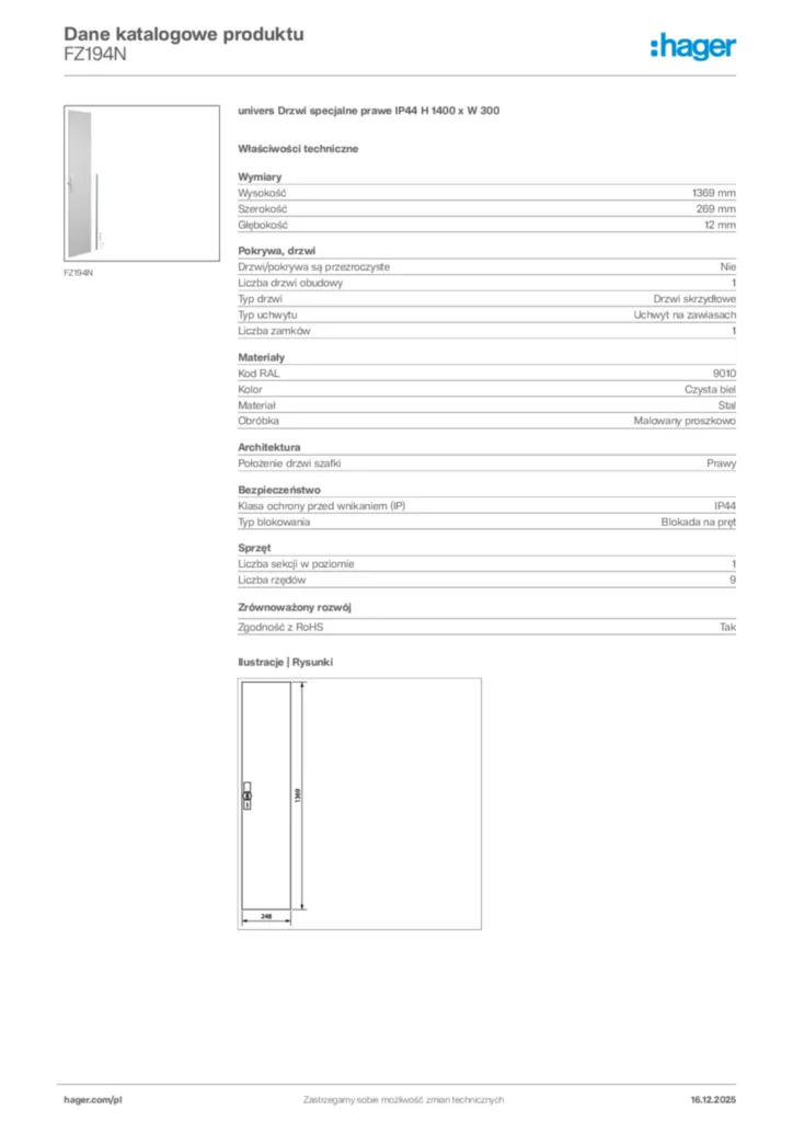 Zdjęcie Hager Karta katalogowa FZ194N | Hager Polska