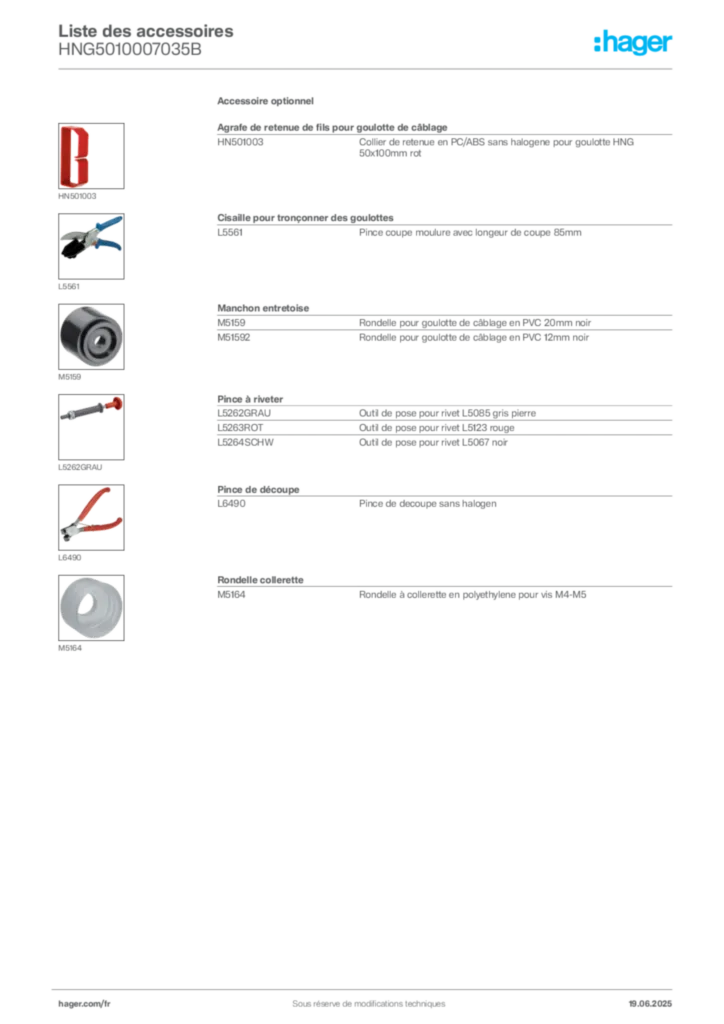 Image Hager Fiche technique du produit HNG5010007035B | Hager France