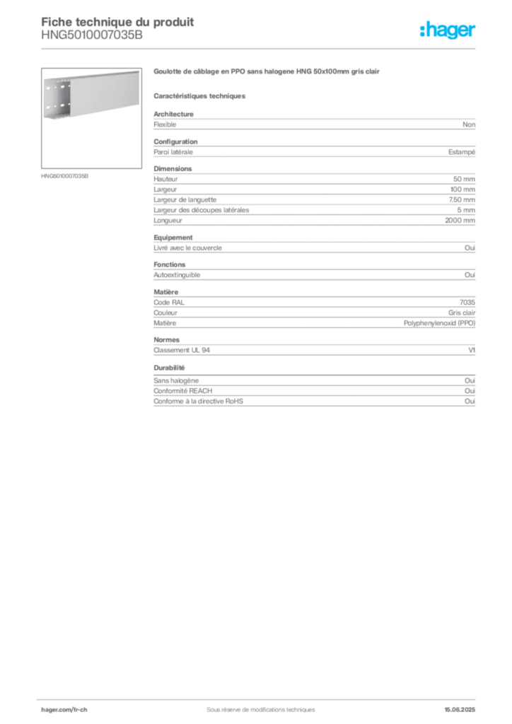 Image Hager Fiche technique du produit HNG5010007035B | Hager Suisse