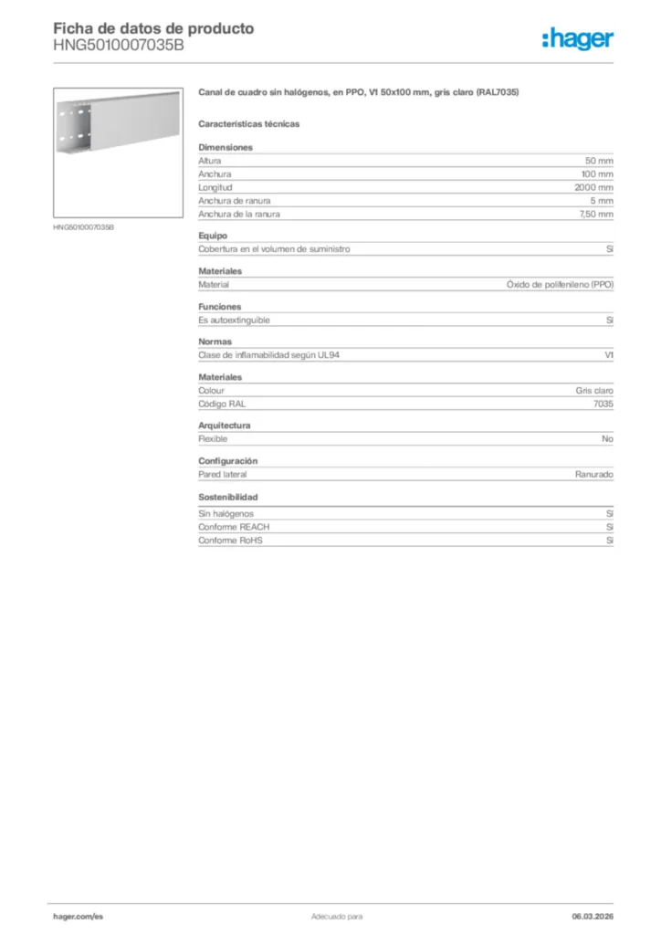 Imagen Hager Ficha de datos de producto HNG5010007035B | Hager España