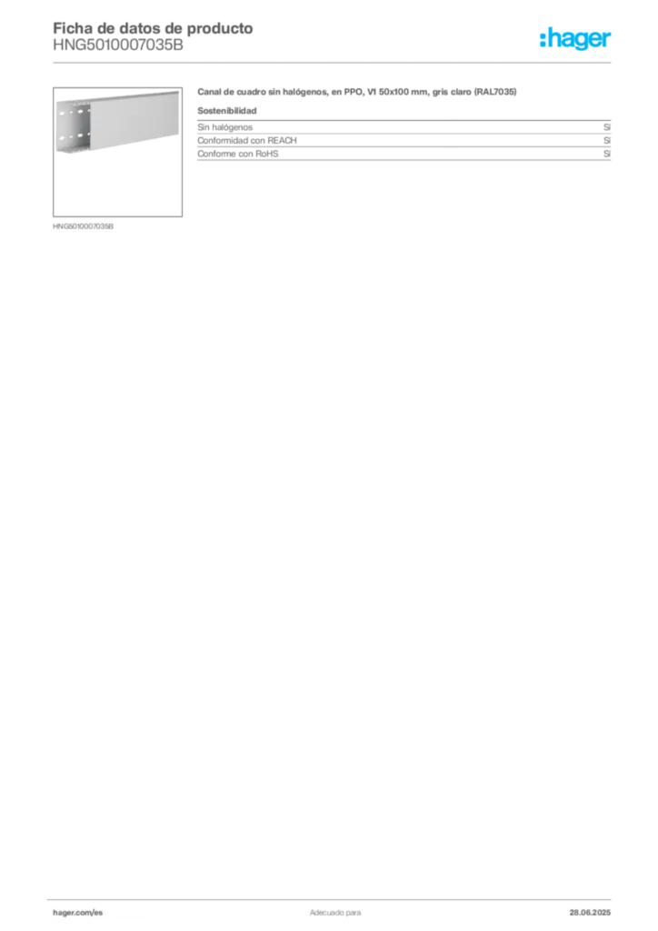 Imagen Hager Ficha de datos de producto HNG5010007035B | Hager España