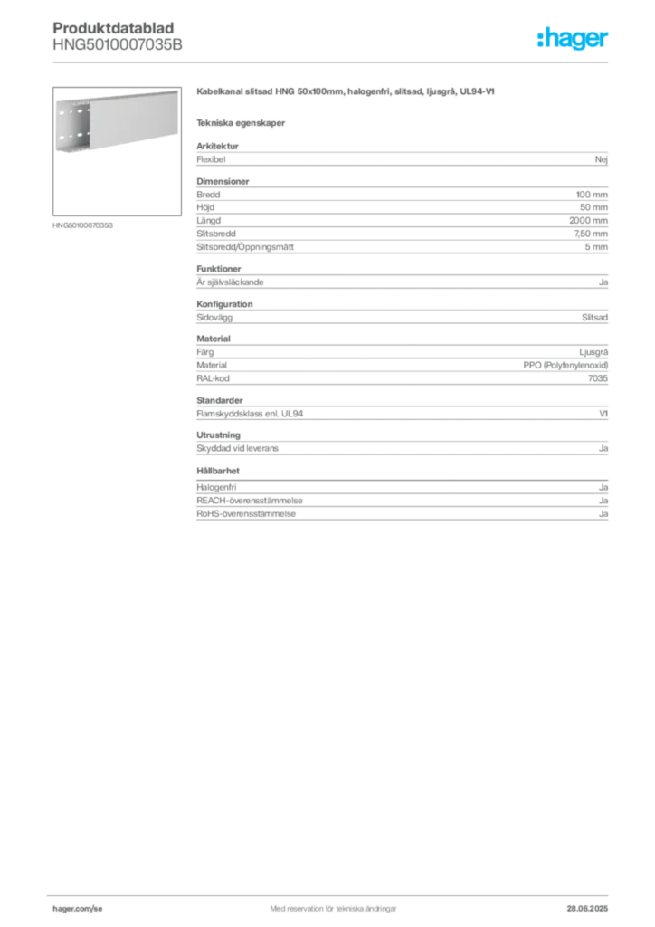 Bild Hager Produktdatablad HNG5010007035B | Hager Sverige