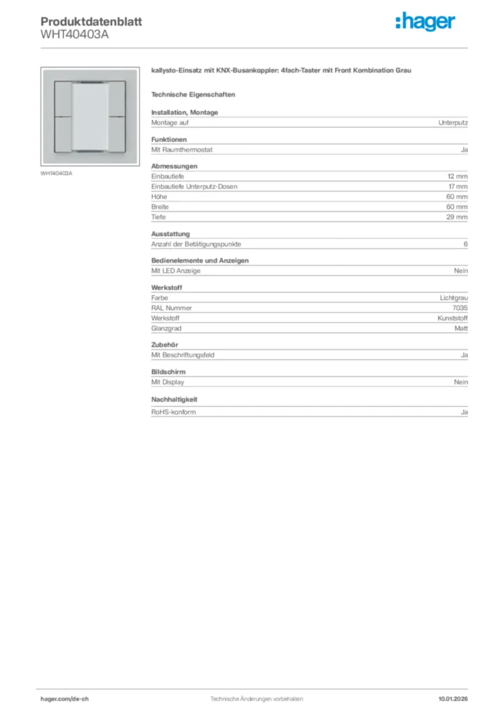 Bild Hager Produktdatenblatt WHT40403A | Hager Schweiz