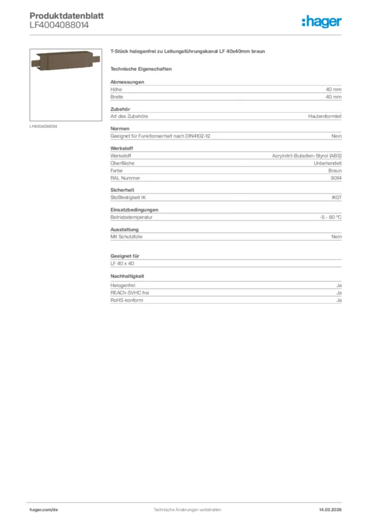 Bild Hager Produktdatenblatt LF4004088014 | Hager Deutschland