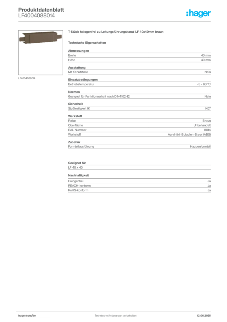 Bild Hager Produktdatenblatt LF4004088014 | Hager Deutschland