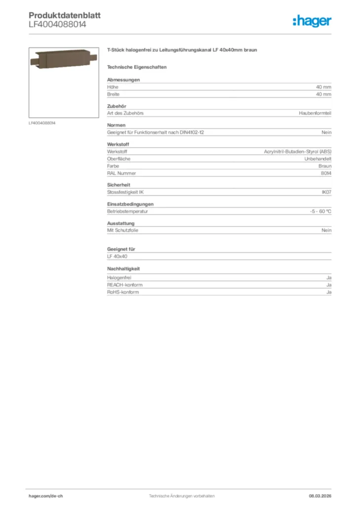 Bild Hager Produktdatenblatt LF4004088014 | Hager Schweiz