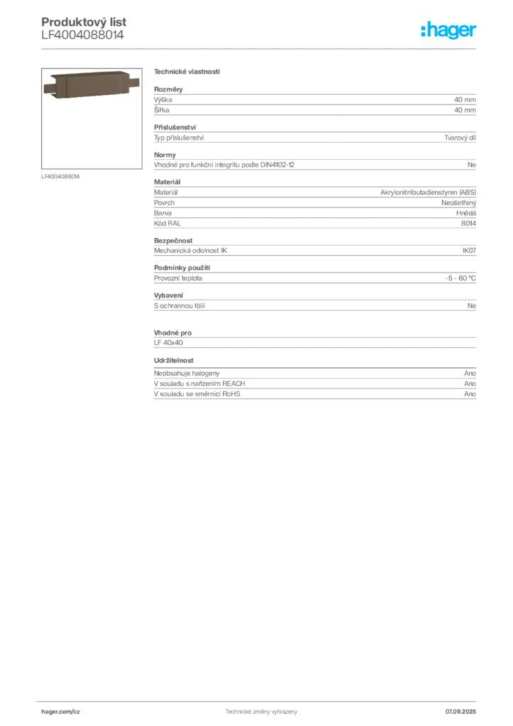 Obrázek Hager Produktový list LF4004088014 | Hager