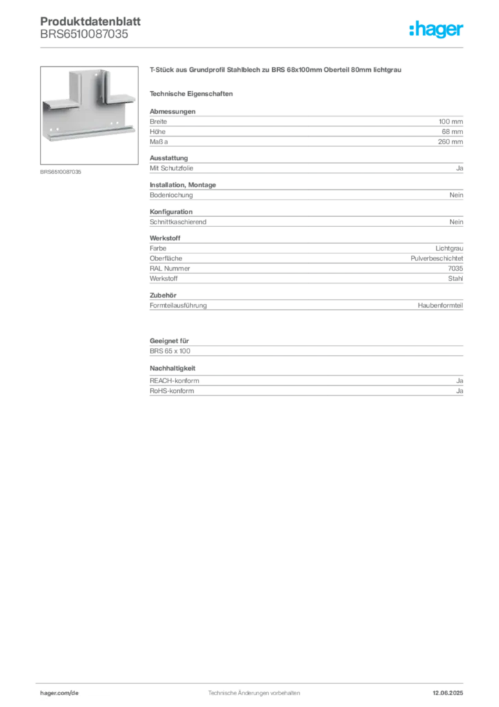 Bild Hager Produktdatenblatt BRS6510087035 | Hager Deutschland