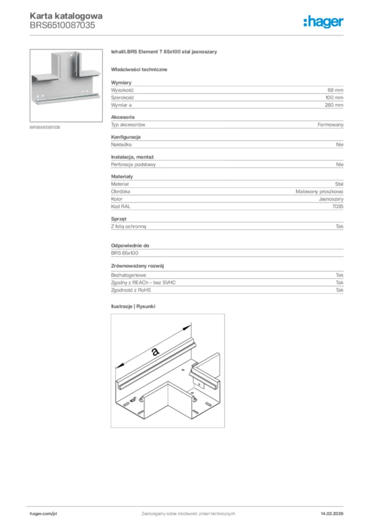Zdjęcie Hager Karta katalogowa BRS6510087035 | Hager Polska
