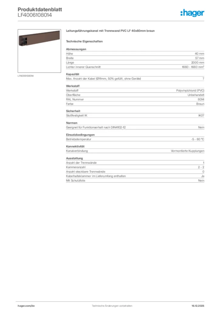 Bild Hager Produktdatenblatt LF4006108014 | Hager Deutschland