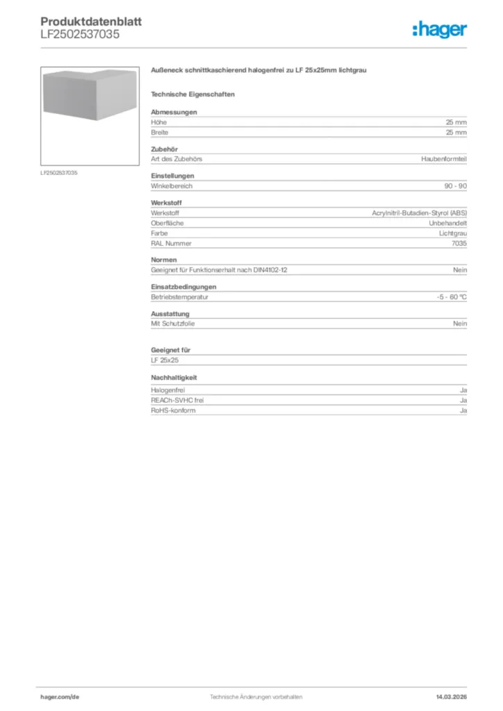 Bild Hager Produktdatenblatt LF2502537035 | Hager Deutschland