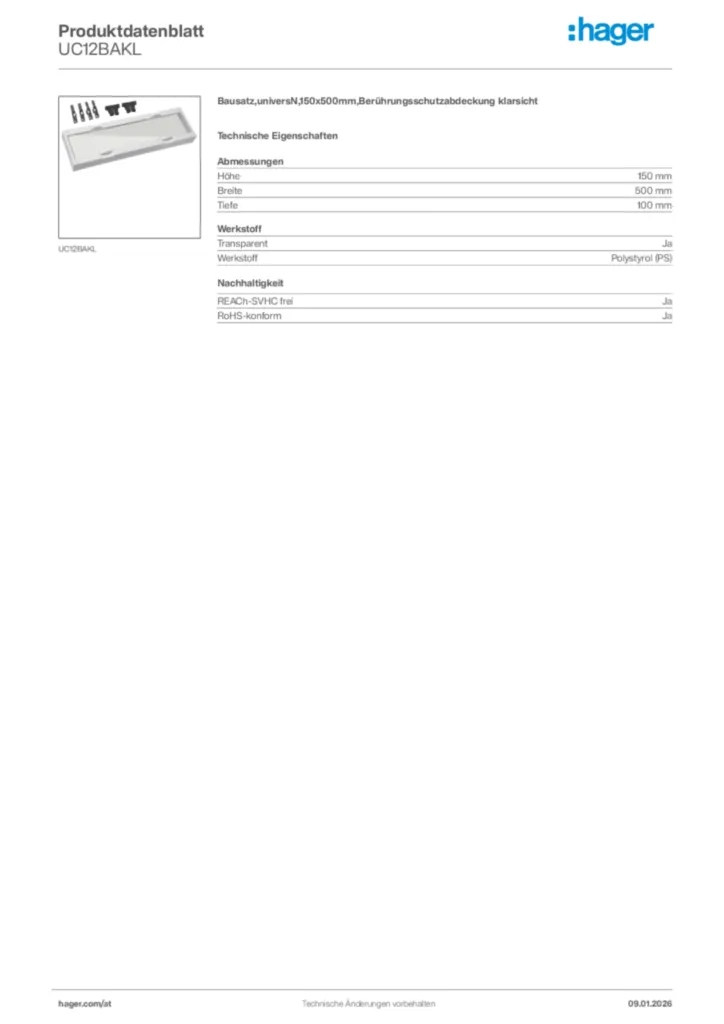 Bild Hager Produktdatenblatt UC12BAKL | Hager Deutschland