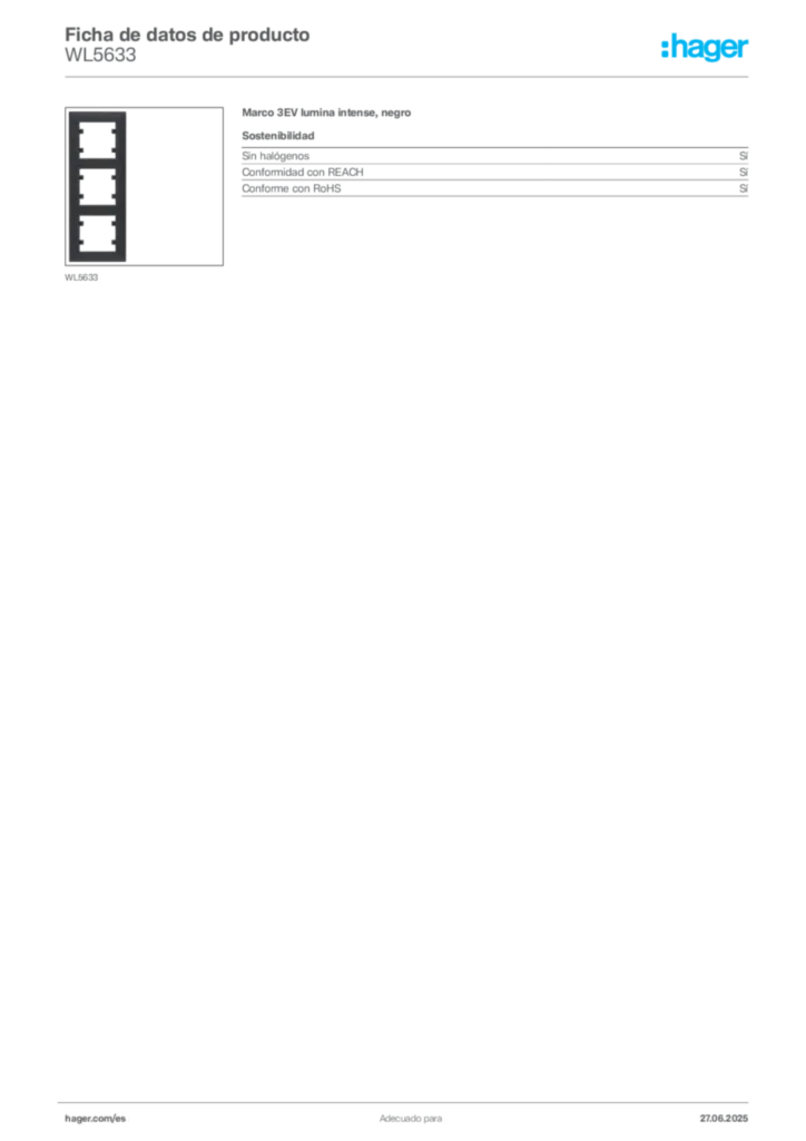 Imagen Hager Ficha de datos de producto WL5633 | Hager España