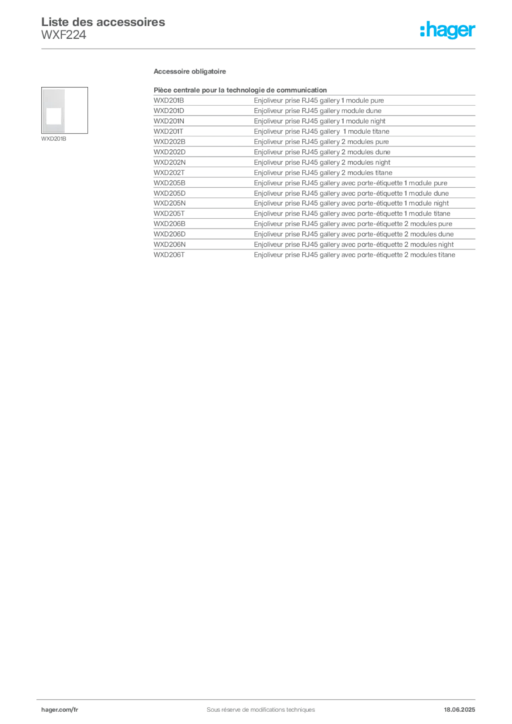 Image Hager Fiche technique du produit WXF224 | Hager France