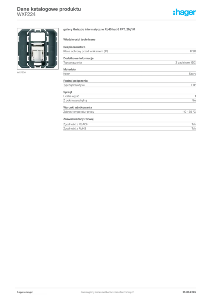 Zdjęcie Hager Karta katalogowa WXF224 | Hager Polska