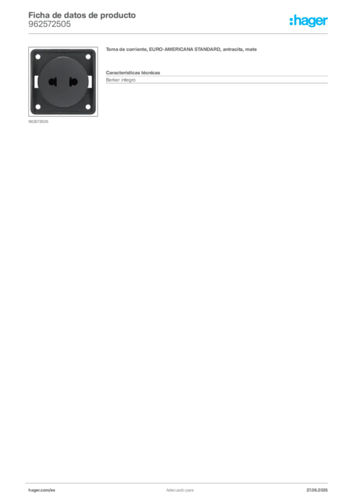 Imagen Hager Ficha de datos de producto 962572505 | Hager España