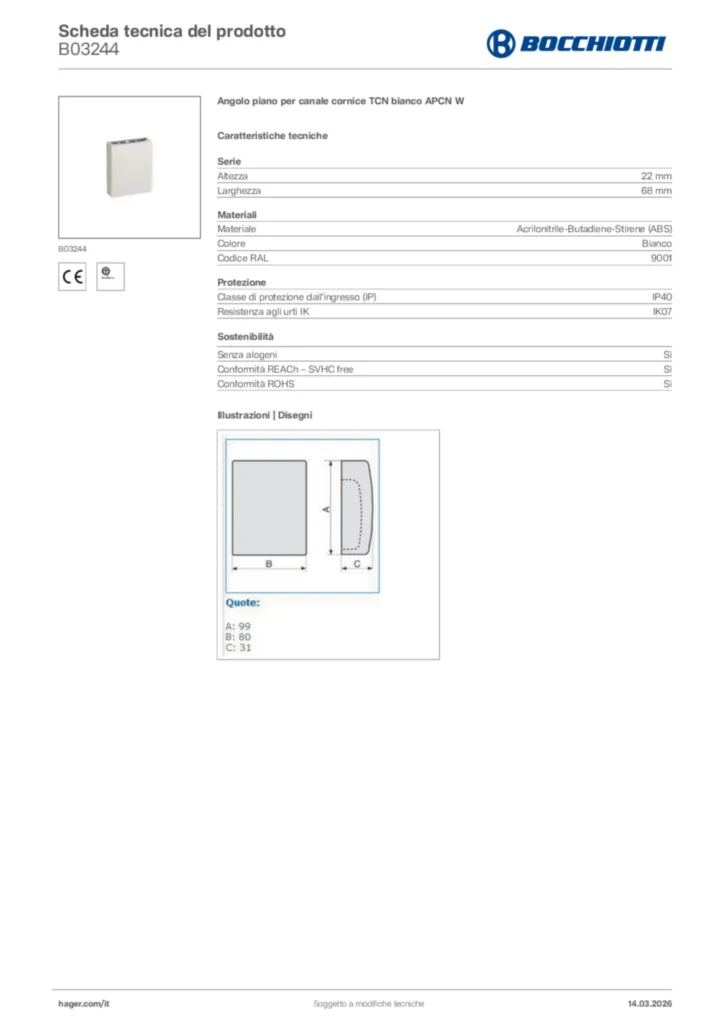 Immagine Bocchiotti Scheda tecnica del prodotto B03244 | Hager Italia