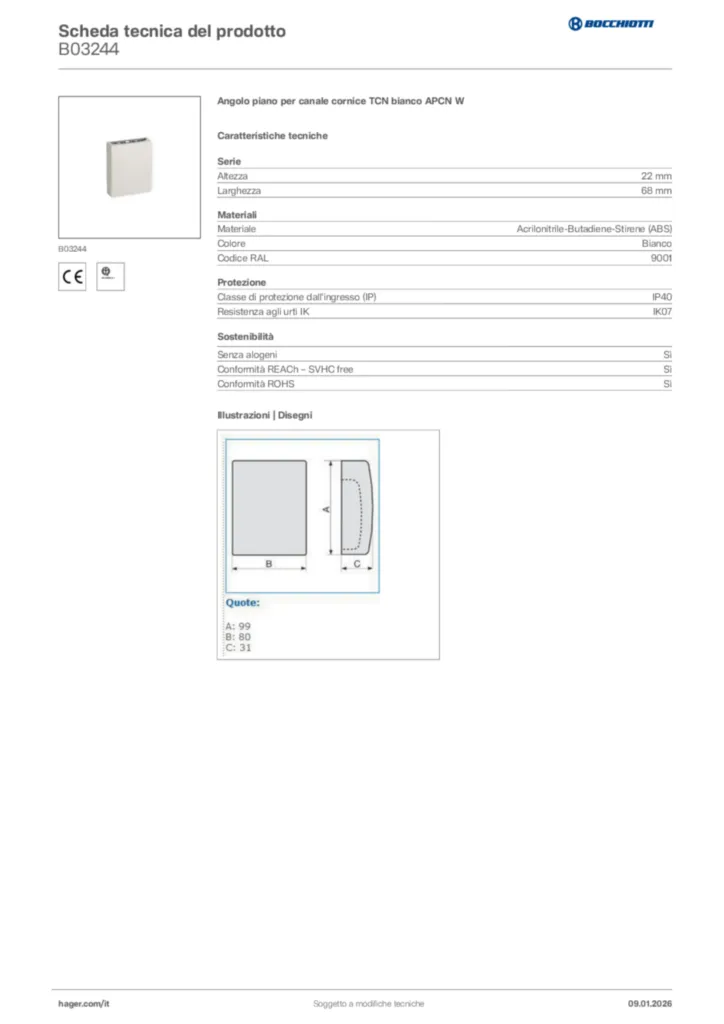 Immagine Bocchiotti Scheda tecnica del prodotto B03244 | Hager Italia