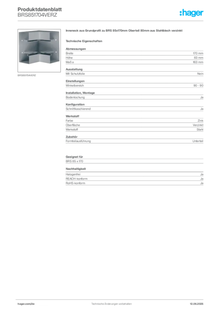 Bild Hager Produktdatenblatt BRS851704VERZ | Hager Deutschland