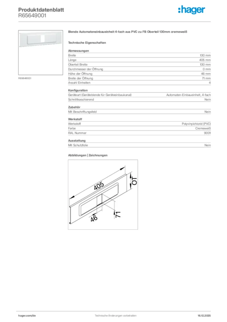Bild Hager Produktdatenblatt R65649001 | Hager Deutschland