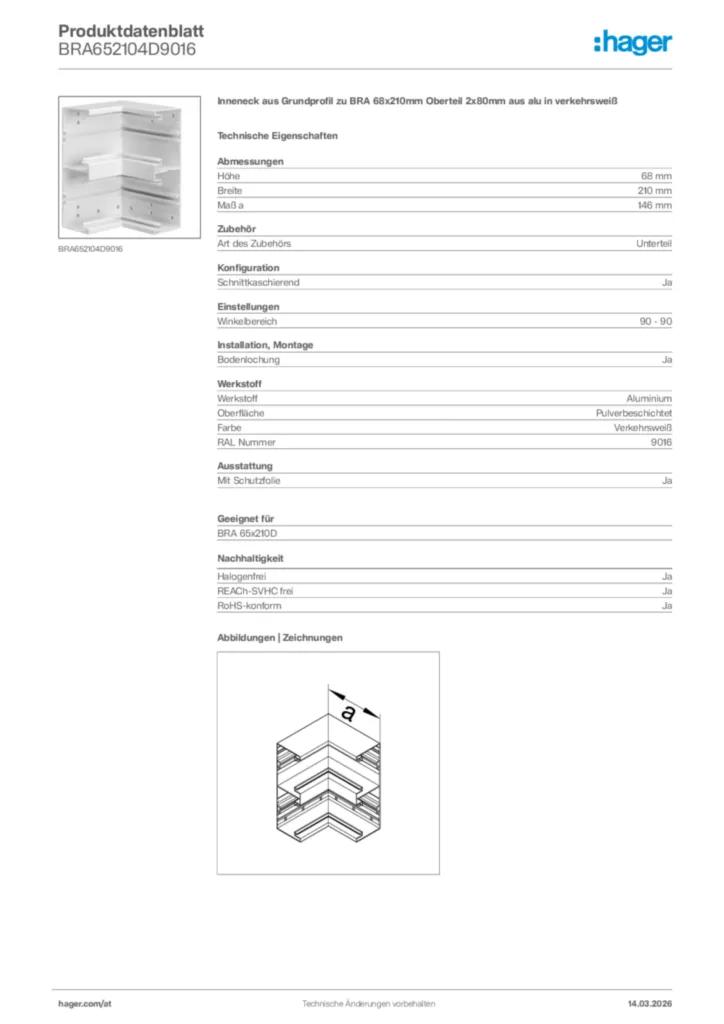 Bild Hager Produktdatenblatt BRA652104D9016 | Hager Deutschland
