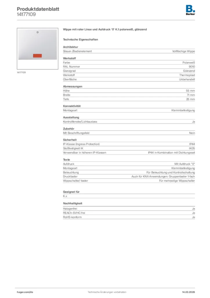 Bild Berker Produktdatenblatt 14177109 | Hager Deutschland
