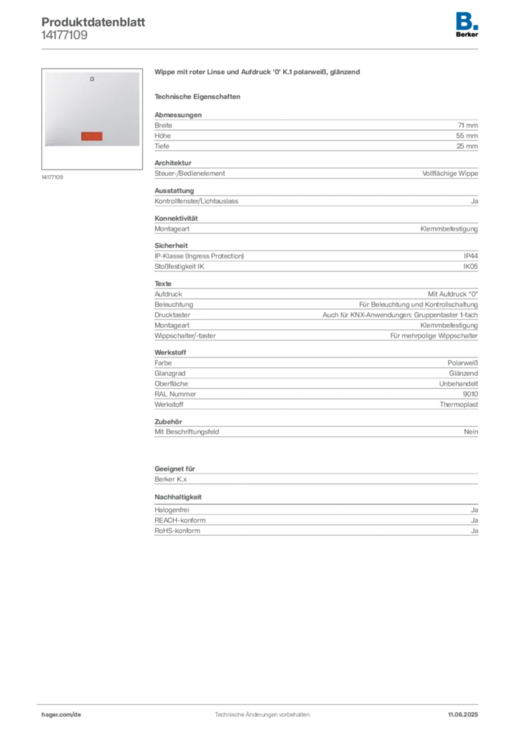Bild Berker Produktdatenblatt 14177109 | Hager Deutschland