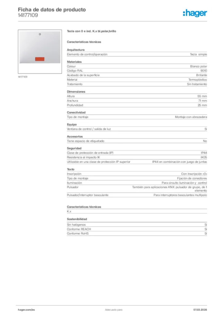 Imagen Hager Ficha de datos de producto 14177109 | Hager España