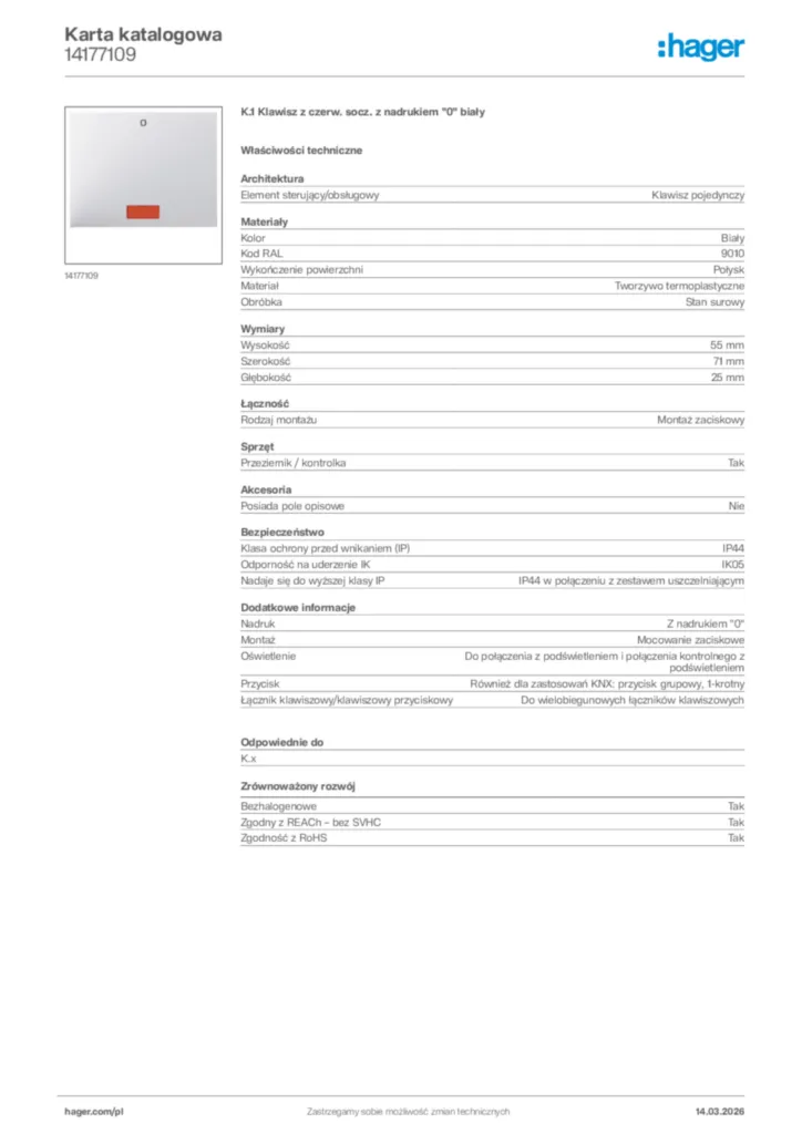 Zdjęcie Hager Karta katalogowa 14177109 | Hager Polska