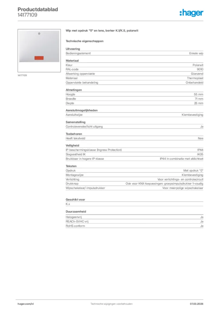 Afbeelding Hager Productdatablad 14177109 | Hager Nederland