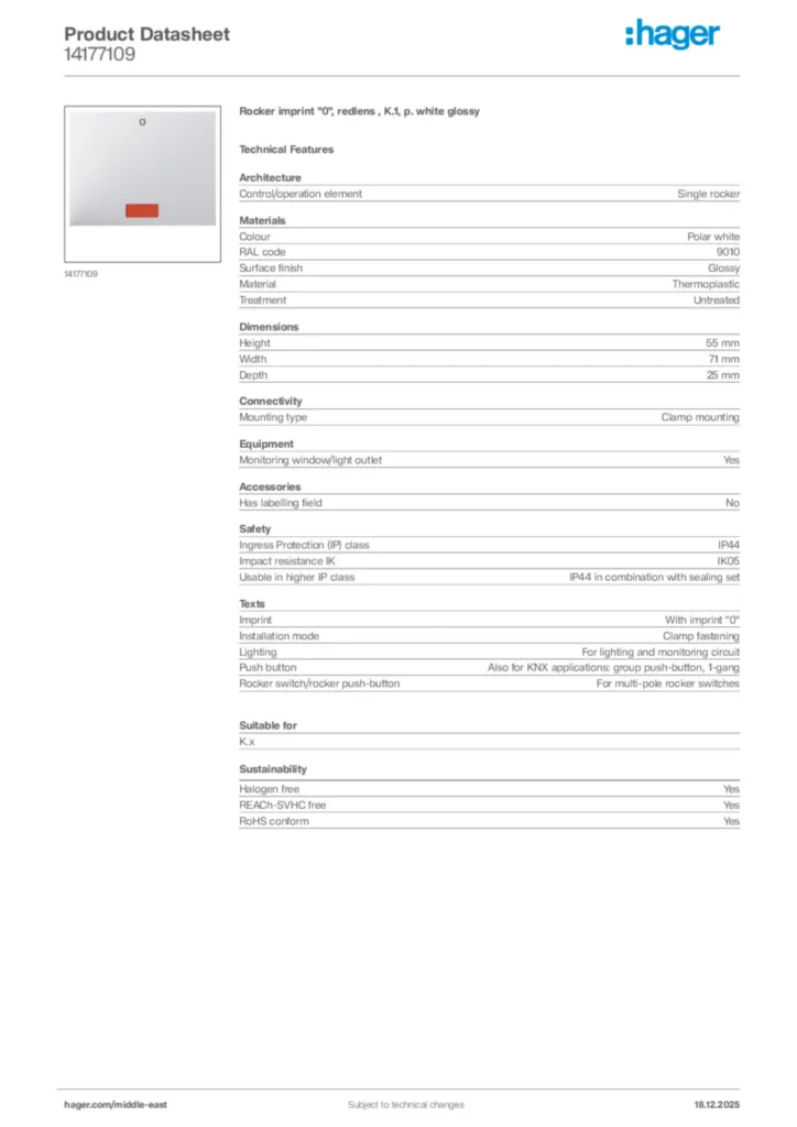 Image Hager Product data sheet 14177109  | Hager